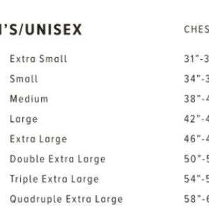 Unisex measurements