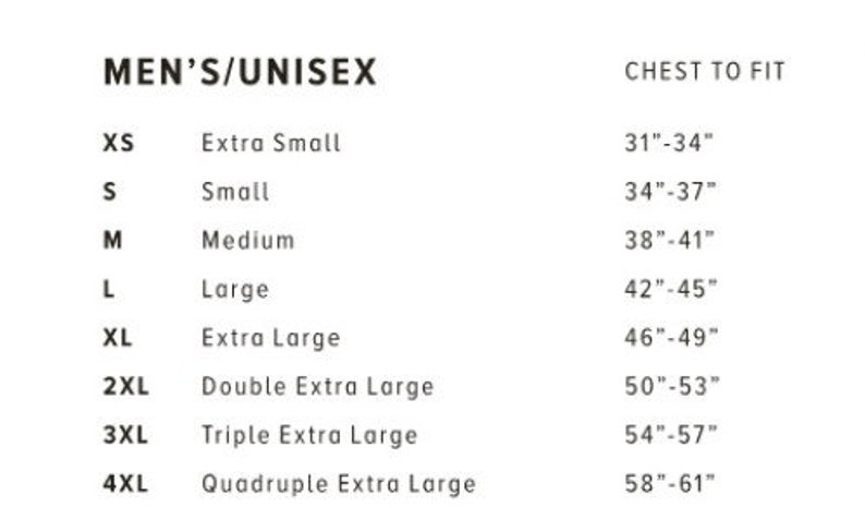 Unisex measurements
