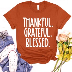 PECHAR Thanksgiving Shirts For Women - Thankful Grateful Blessed Tee, Funny Fall T-Shirt With WTF Wine Turkey Family Design - View #6