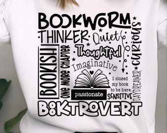 Booktrovert words png svg, Funny Book Lover svg, book lover svg, Bookish svg, Reading lover, Book Lover Gift png, Bookworm png, Reading svg
