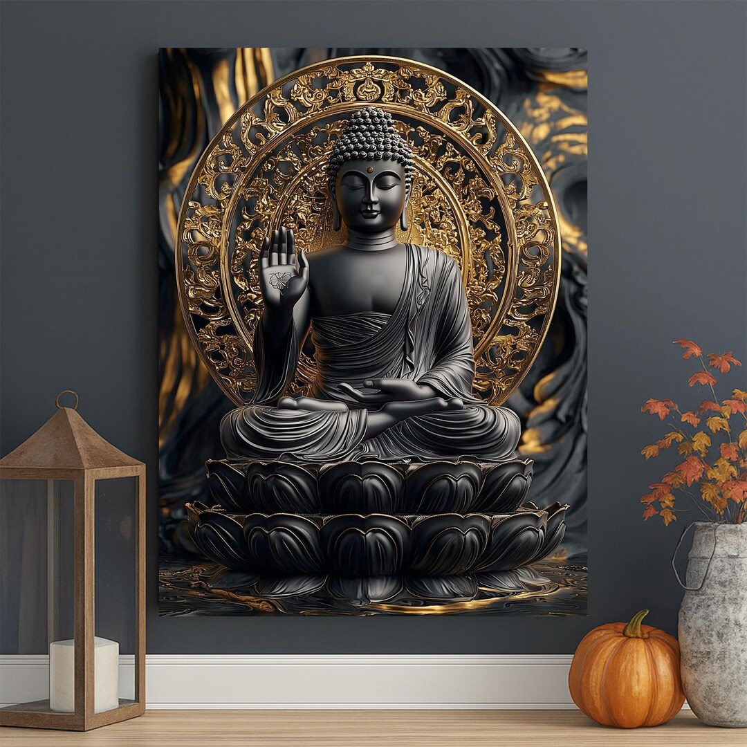 Black and Gold Buddha Canvas | Zen Meditation Room Art - Etsy