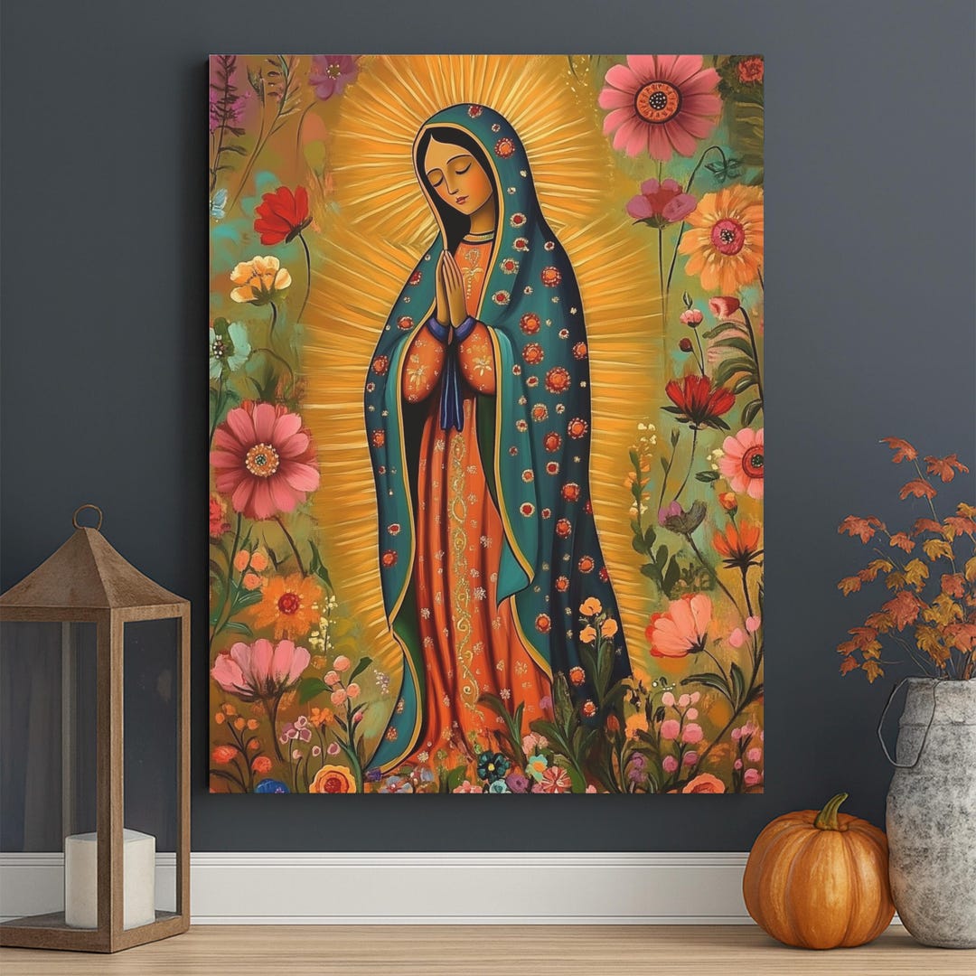 Our Lady of Guadalupe Canvas Print, Catholic Art, Floral Virgin Mary - Etsy