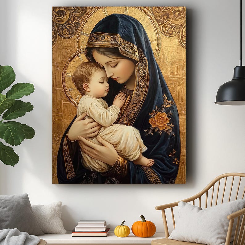 Virgin Mary and Baby Jesus Canvas Print | Catholic Home Decor - Etsy