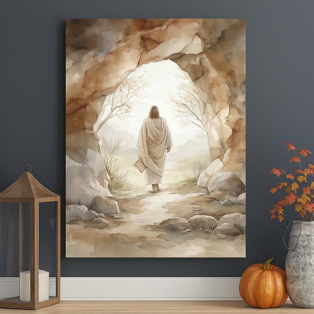 Jesus Leaving Empty Tomb Canvas – Resurrection Christian Wall Art ...