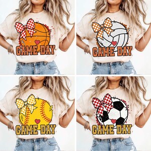 Game Day Sports PNG Bundle, Basketball Volleyball Softball Soccer Clipart, Cute Bow Game Day Shirt Design, Team Spirit Sublimation