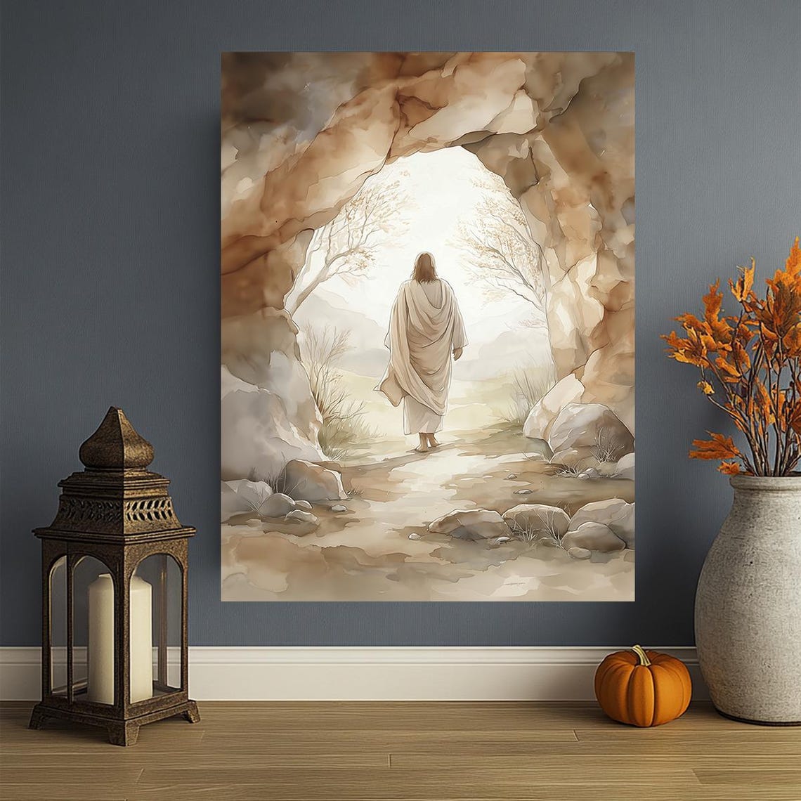 Jesus Leaving Empty Tomb Canvas – Resurrection Christian Wall Art ...