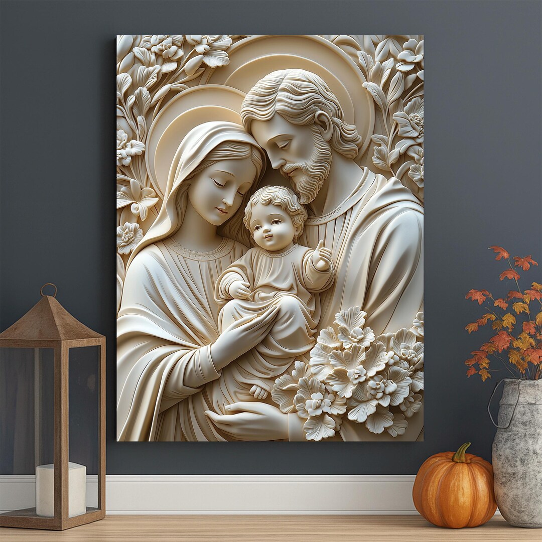 Holy Family Canvas: Sculpture Style Christian Wall Art - Etsy