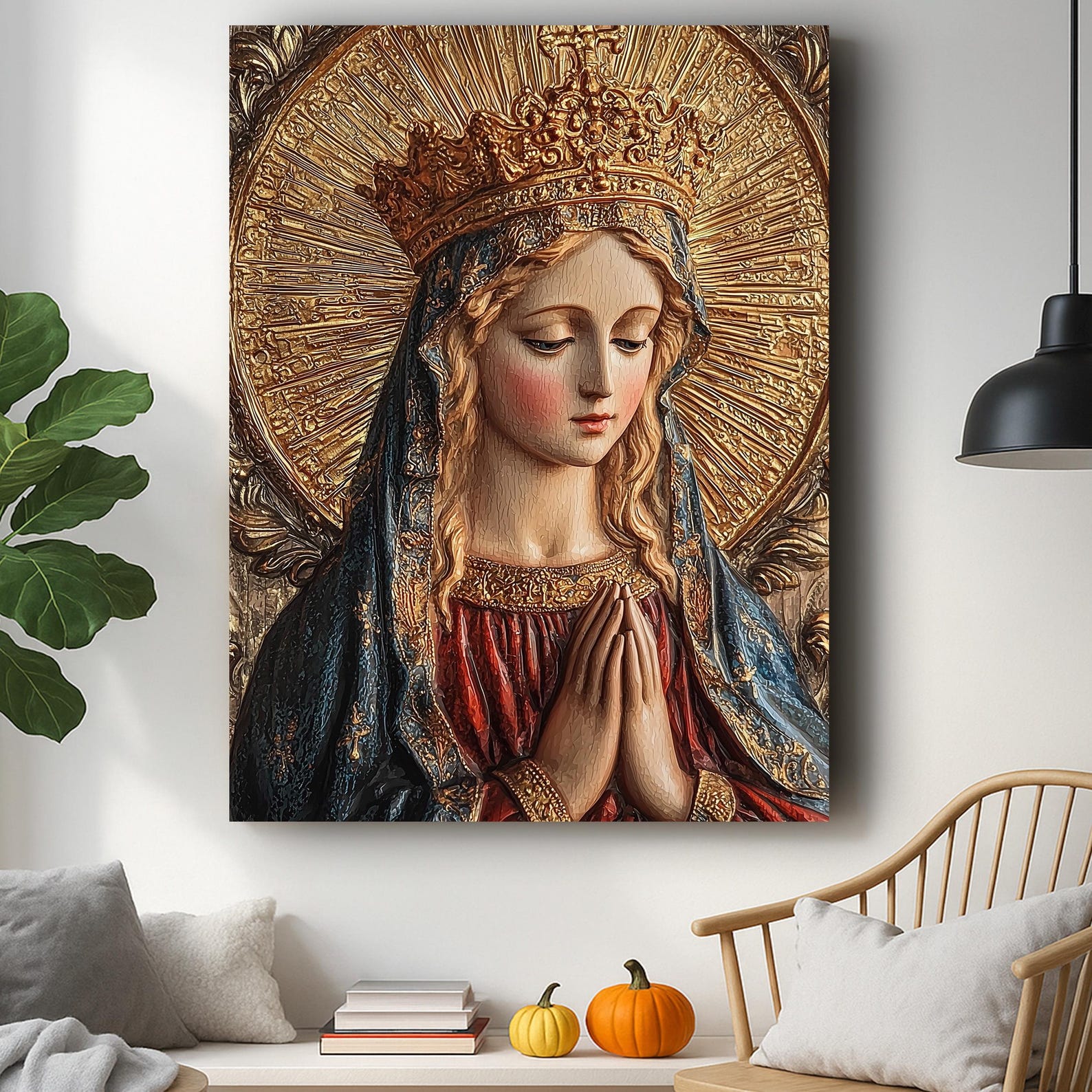 Crowned Virgin Mary Canvas – Catholic Religious Wall Art - Etsy