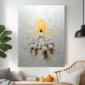 Jesus with Sheep Canvas – Good Shepherd Christian Wall Art | Religious Home Decor