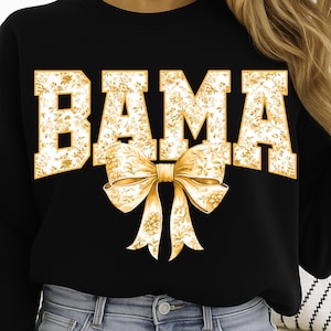 BAMA Floral Bow Sublimation PNG | Retro Alabama Digital Design for Shirt, Game Day Printable Art