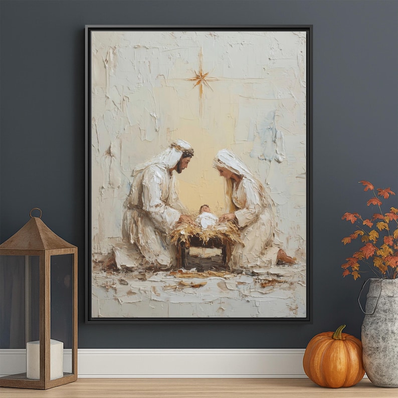Holy Family Nativity Canvas Art, Jesus Mary Joseph Painting, Christmas ...
