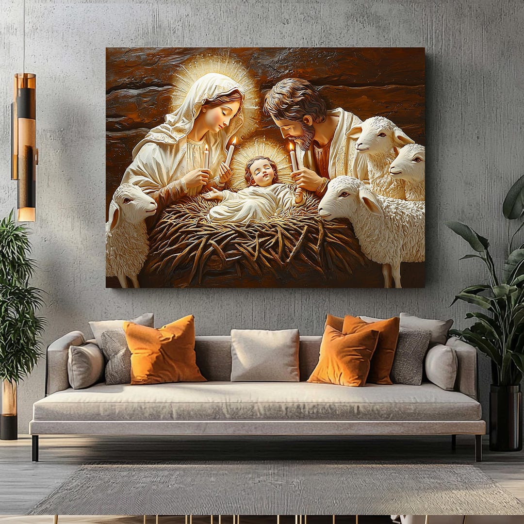Holy Family Canvas Art | Nativity Scene Wall Decor | Christian ...