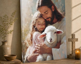 Jesus with Lamb Canvas: Christian Wall Art, The Good Shepherd Painting