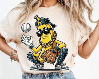 Plátano de béisbol genial PNG / Diseño divertido de sublimación de frutas de hip hop / Personaje deportivo de dibujos animados descarga digital para camiseta