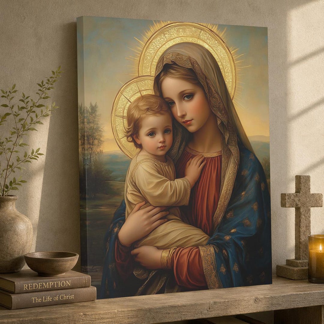 Virgin Mary and Baby Jesus Canvas | Religious Catholic Wall Art - Etsy