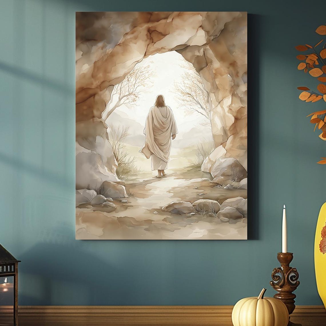 Jesus Leaving Empty Tomb Canvas – Resurrection Christian Wall Art ...