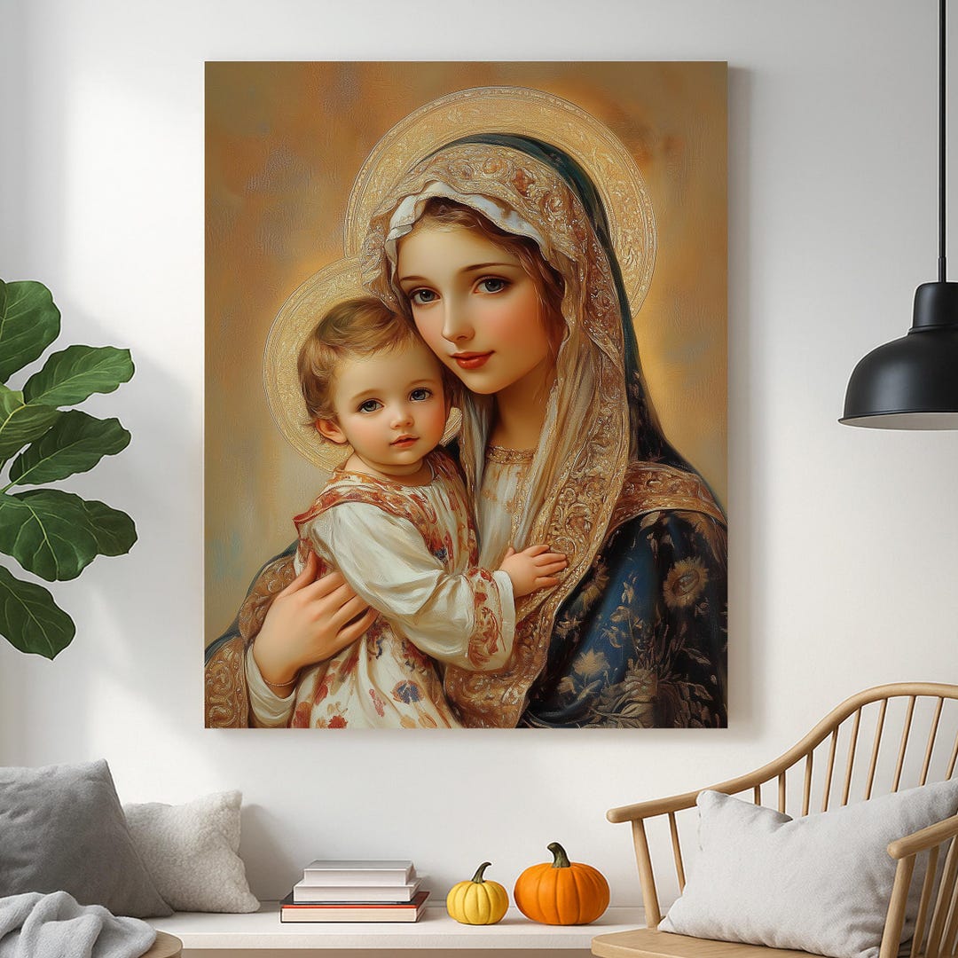 Virgin Mary and Baby Jesus Canvas Art | Christian Religious Decor - Etsy