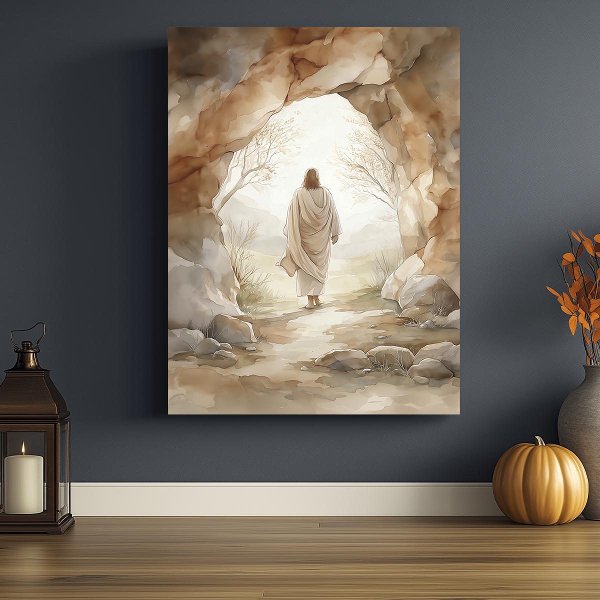 Jesus Leaving Empty Tomb Canvas – Resurrection Christian Wall Art ...
