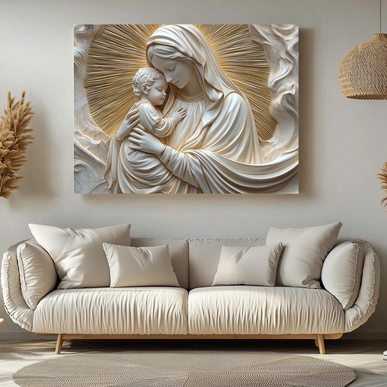 Mother Mary and Baby Jesus Canvas | Christian Spiritual Wall Art - Etsy