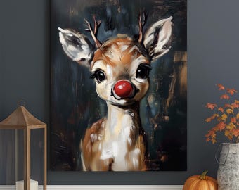 Rudolph Red Nose Reindeer Canvas Print – Christmas Reindeer Wall Art Decor
