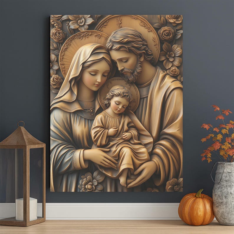 Holy Family Canvas Print – Catholic Carved Look Wall Art - Etsy
