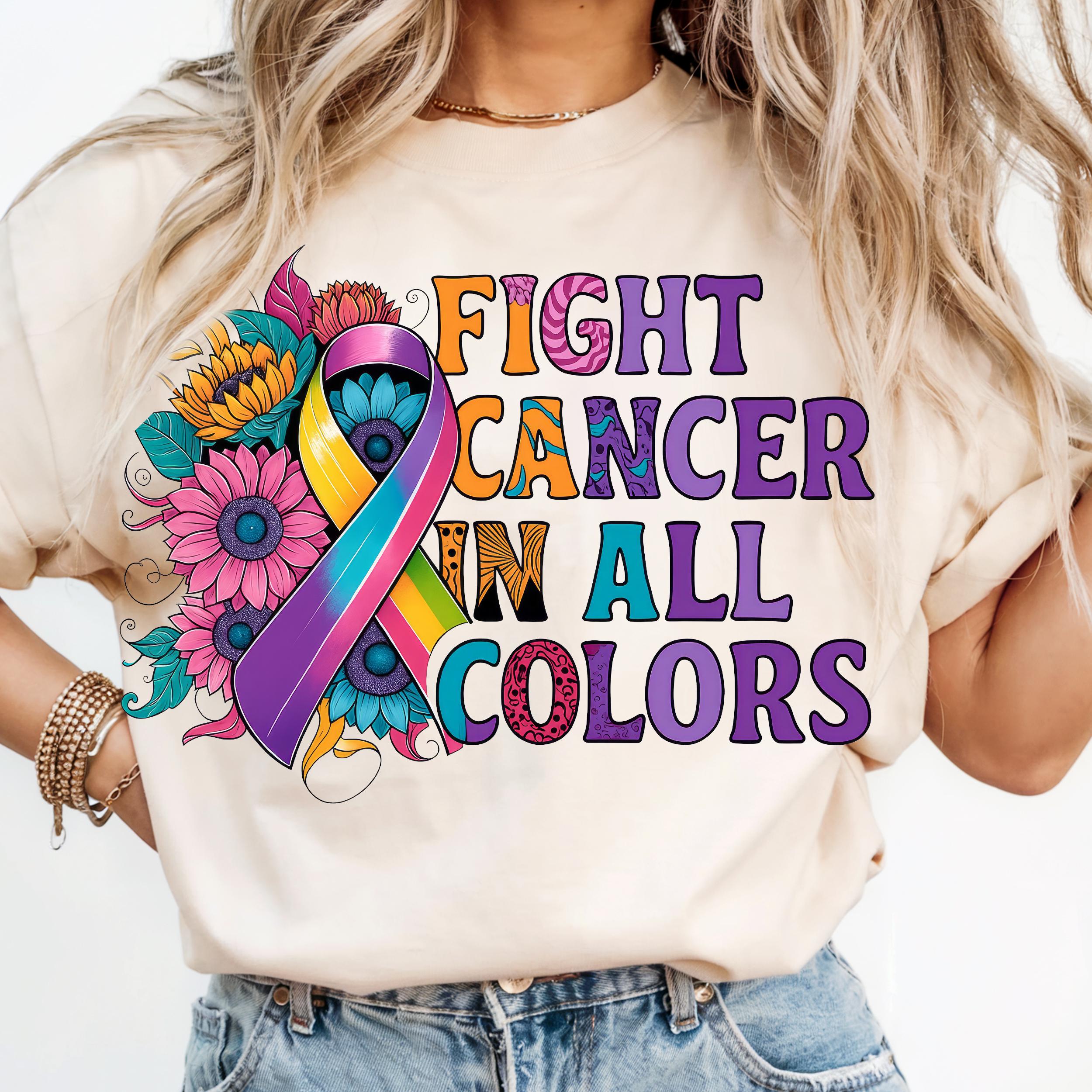 Kampf gegen Krebs in allen Farben T-Shirt-Design, Regenbogenband Krebsbewusstsein PNG, Floral Survivor Digital Download
