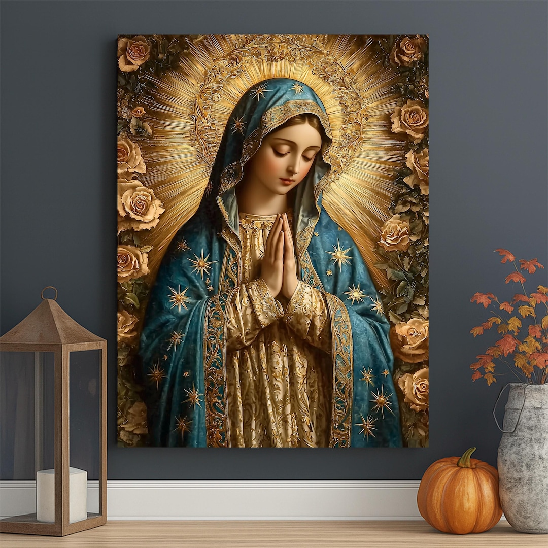 Virgin Mary Canvas Print | Blue and Gold Catholic Wall Art - Etsy