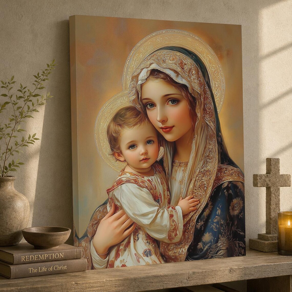 Virgin Mary and Baby Jesus Canvas Art | Christian Religious Decor - Etsy