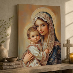 Virgin Mary and Baby Jesus Canvas Art | Christian Religious Decor