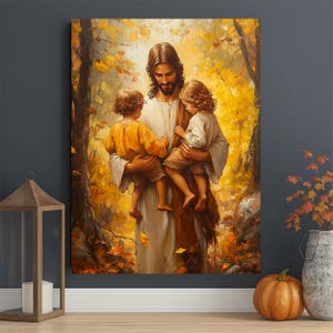 Jesus with Children Canvas – Christian Wall Art | Faith and Love Religious Home Decor