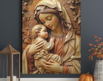 Virgin Mary and Baby Jesus Canvas Print – Catholic Home Decor