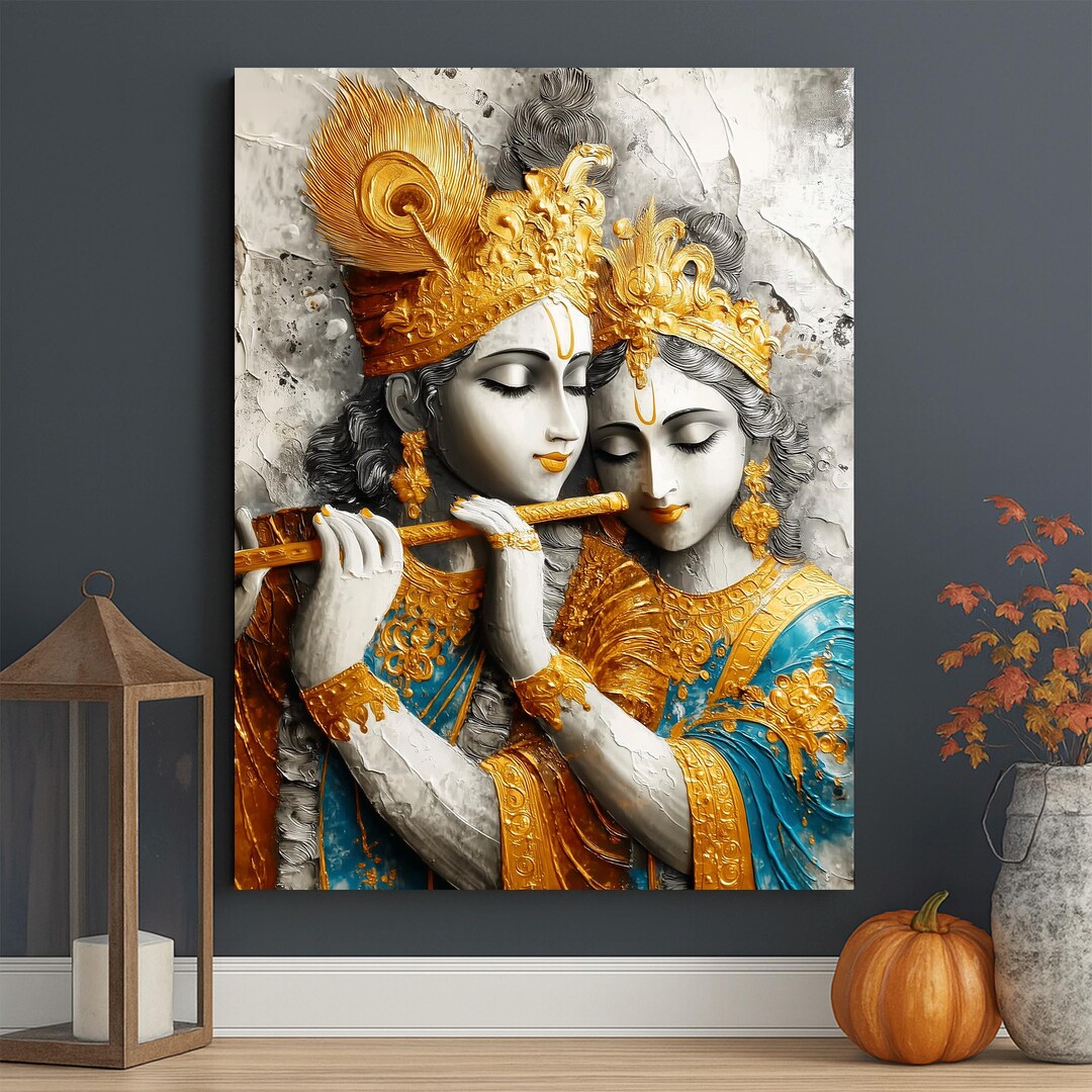 Krishna Radha Canvas Print | Hindu Wall Art Fabric Poster | Indian ...