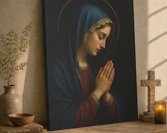 Virgin Mary Praying Canvas Wall Art, Catholic Religious Home Decor, Holy Mother Christian Gift