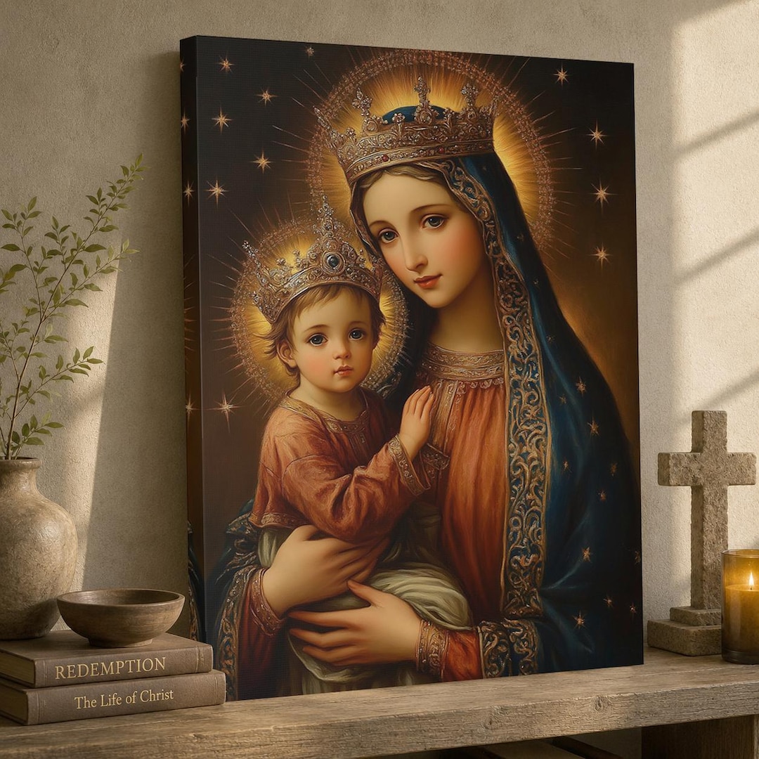 Virgin Mary and Baby Jesus Canvas | Catholic Madonna and Child Art - Etsy