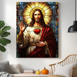 Sacred Heart of Jesus Canvas Print: Stained Glass Style Christian Wall Art