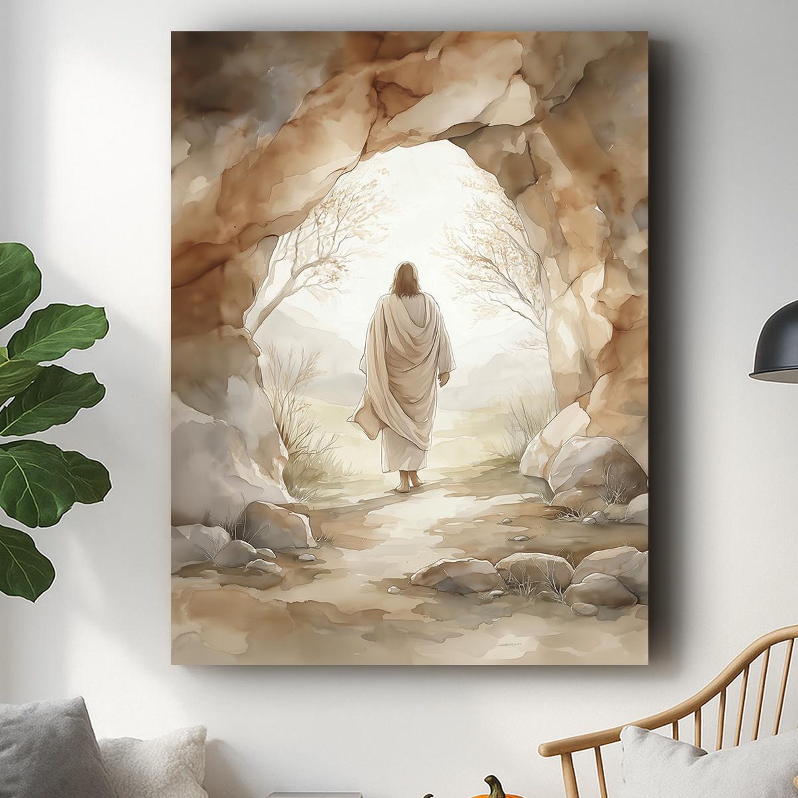 Jesus Leaving Empty Tomb Canvas – Resurrection Christian Wall Art ...