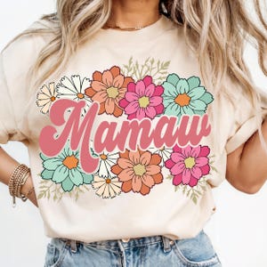 Mamaw PNG Floral Sublimation, Retro Mamaw Shirt Design, Pastel Flower PNG for Grandma Gift, Digital Download for Cricut and POD