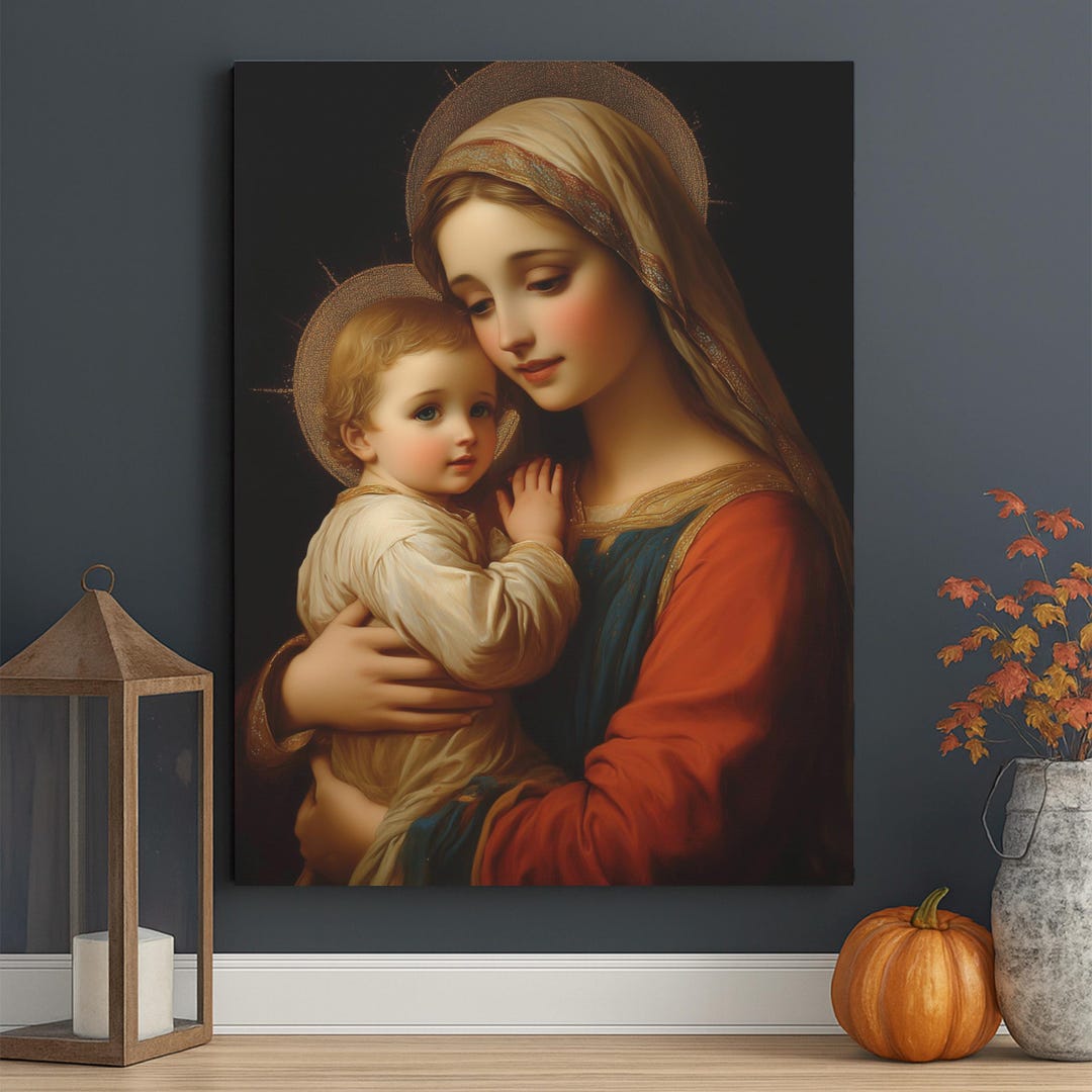 Virgin Mary and Baby Jesus Canvas Print, Religious Wall Art - Etsy