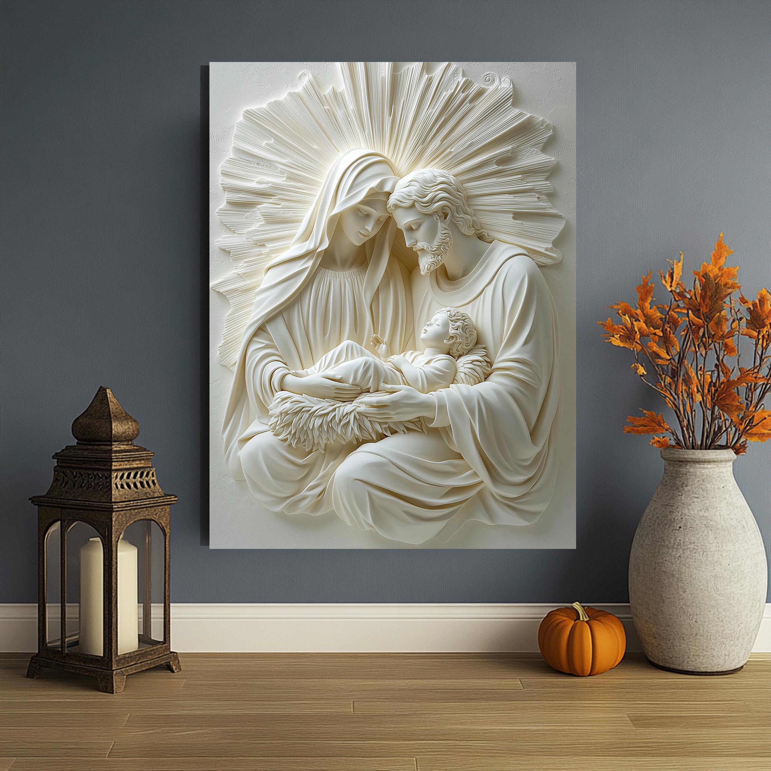 Holy Family Sculpture Canvas – Jesus Mary Joseph Wall Art, Christian ...