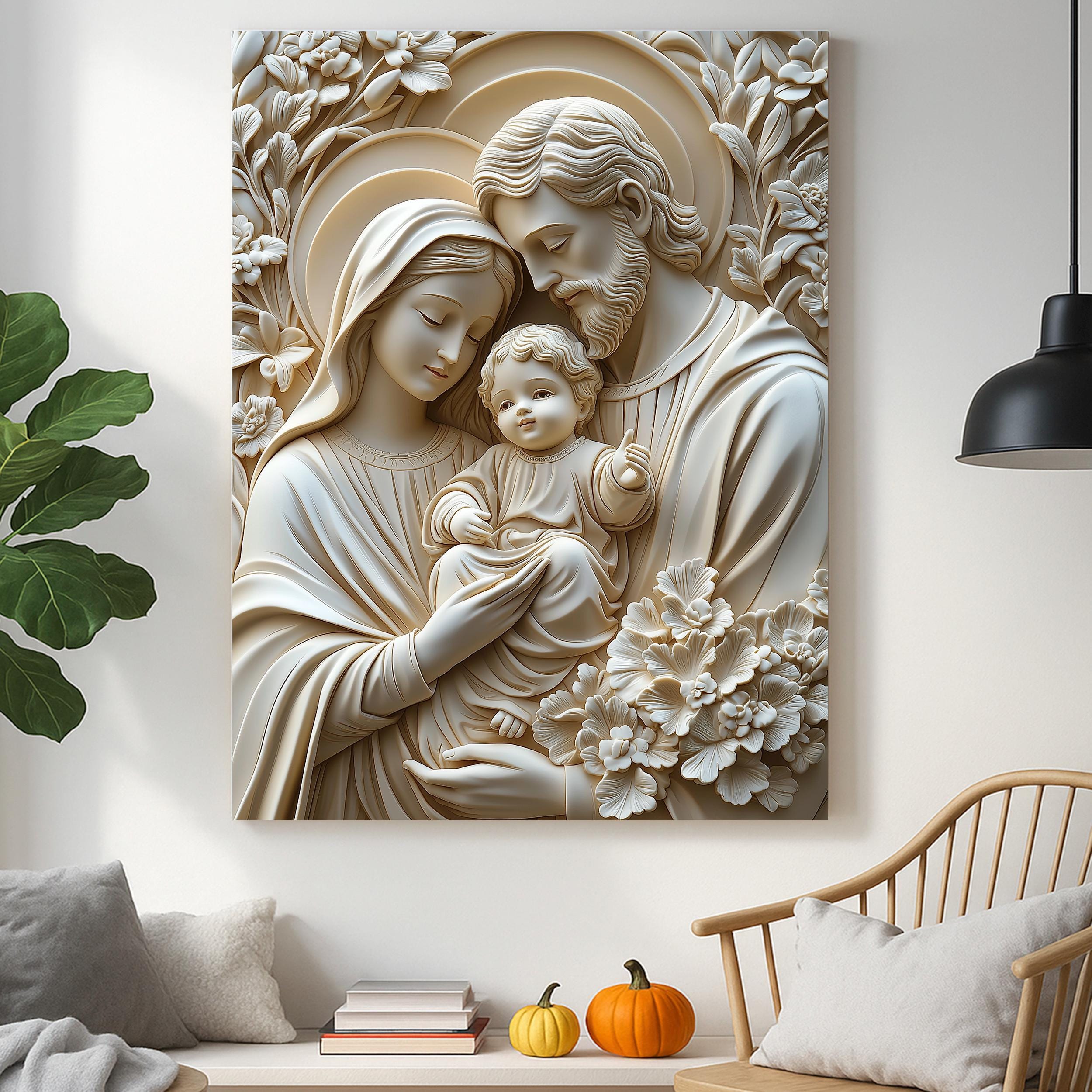 Holy Family Canvas: Sculpture Style Christian Wall Art - Etsy