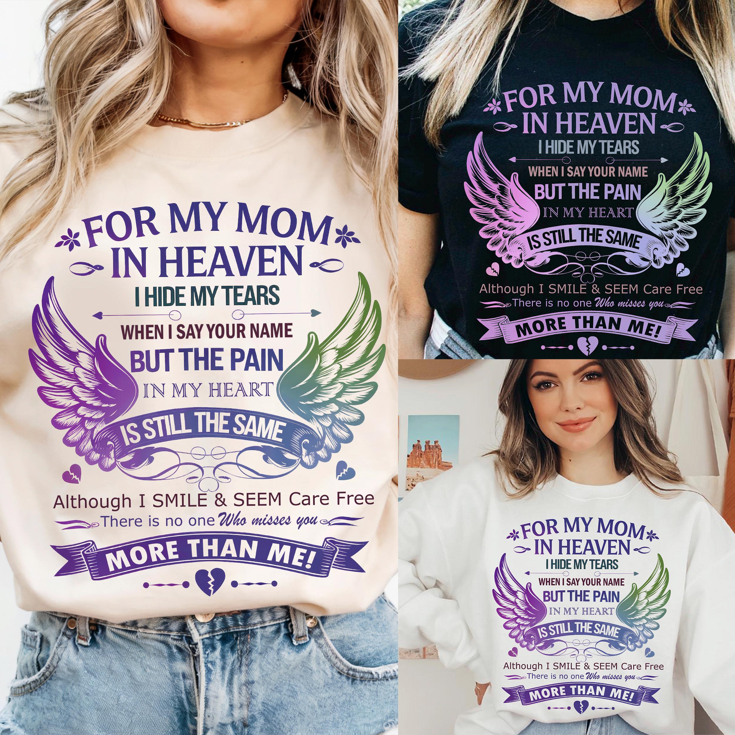 For My Mom in Heaven PNG, Memorial Wings Sublimation Design, Grief Loss of Mother Clipart, Digital Download Sympathy Shirt