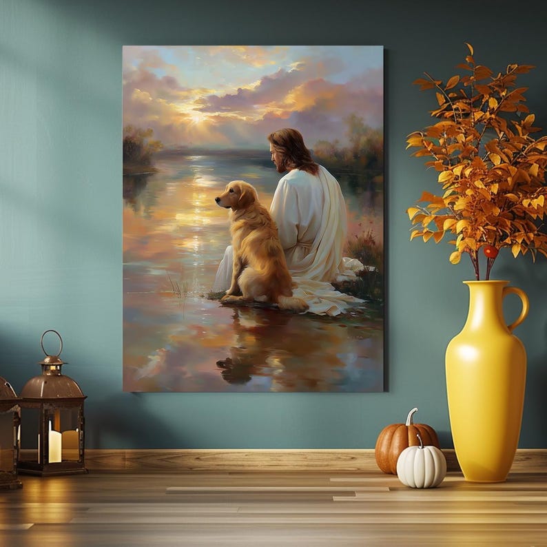 Jesus With Dog Canvas Art | Christian Wall Decor | Peaceful Faith ...