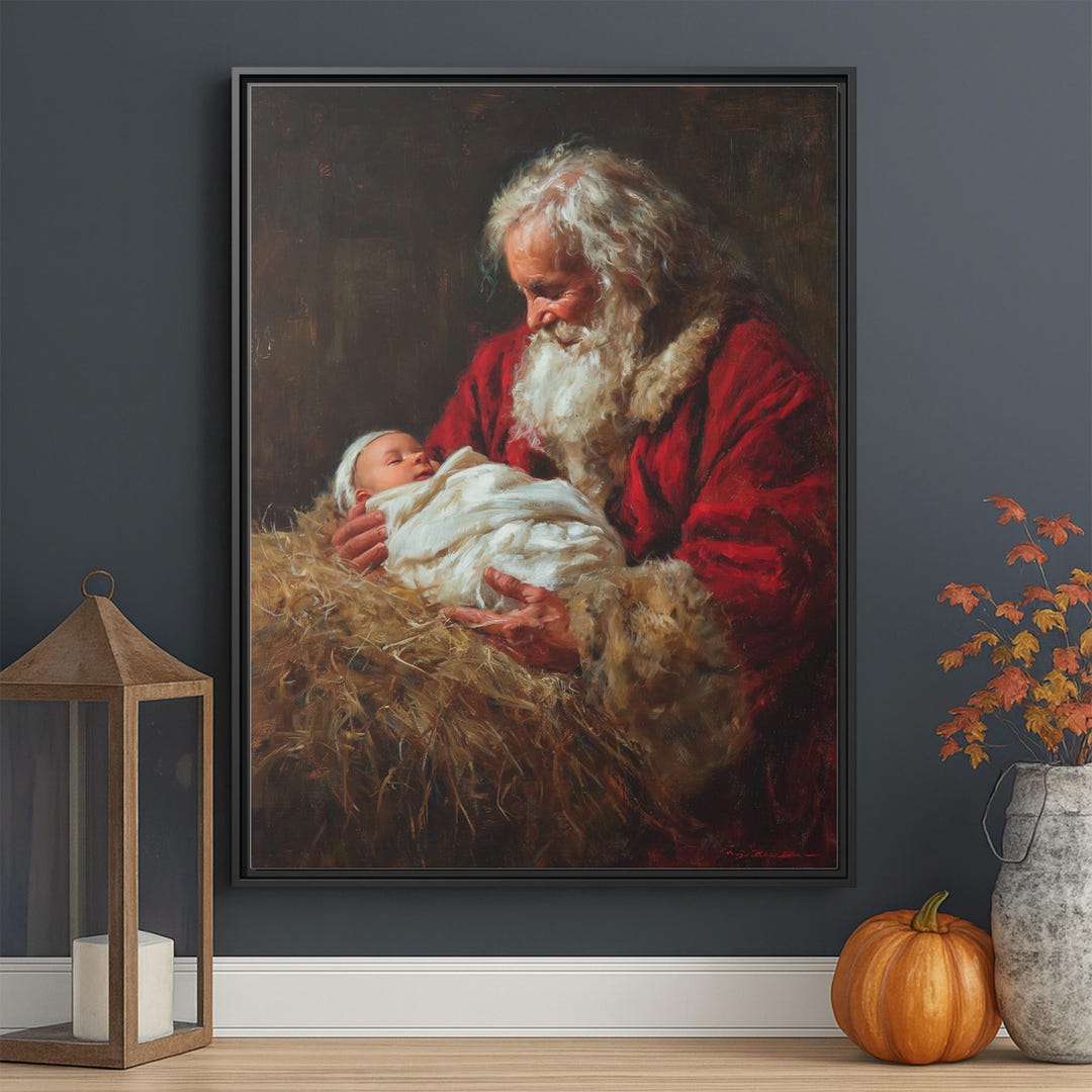 santa-holding-baby-jesus-canvas-print-vintage-christmas-nativity-wall