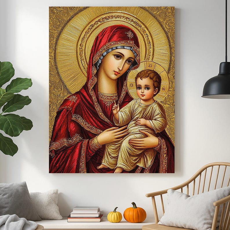 Virgin Mary and Child Canvas Art: Byzantine Icon Wall Decor - Etsy