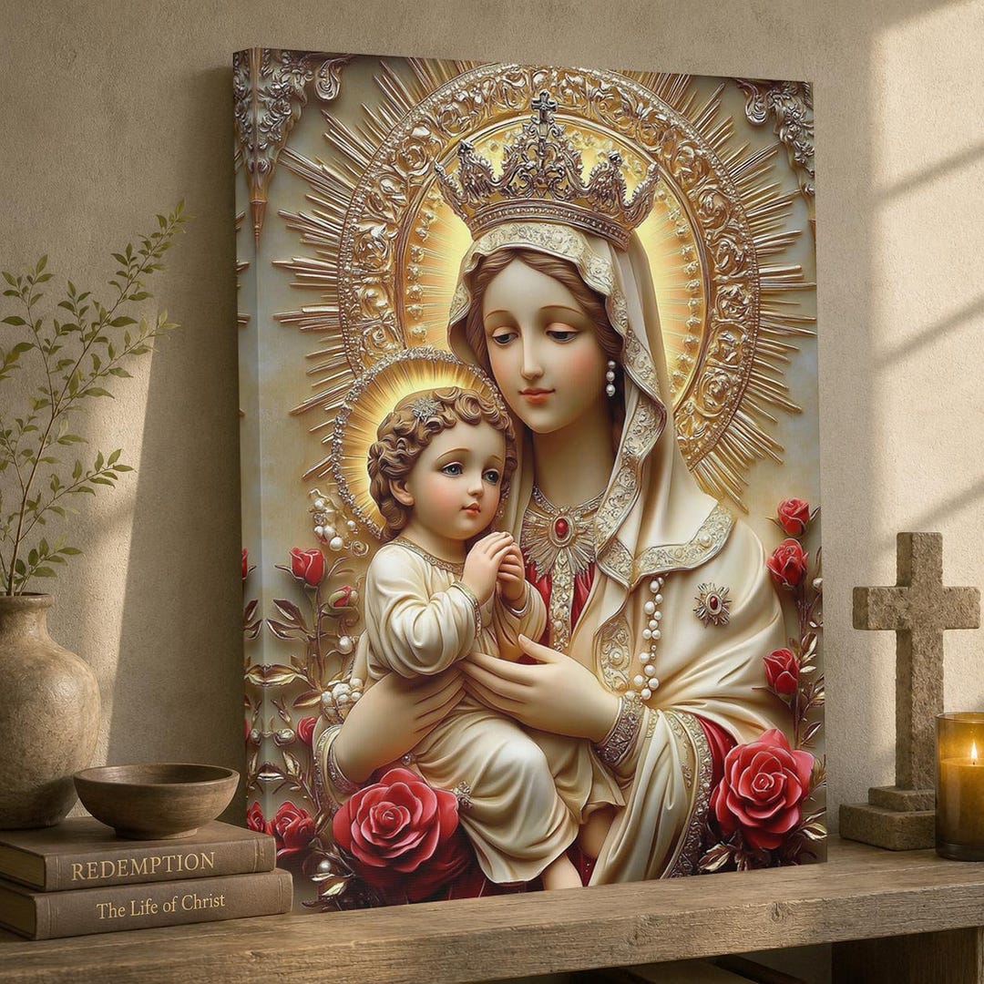 Virgin Mary and Baby Jesus Canvas, Catholic Christian Wall Art - Etsy