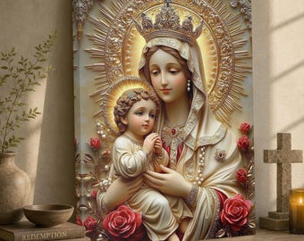 Virgin Mary and Baby Jesus Canvas, Catholic Christian Wall Art