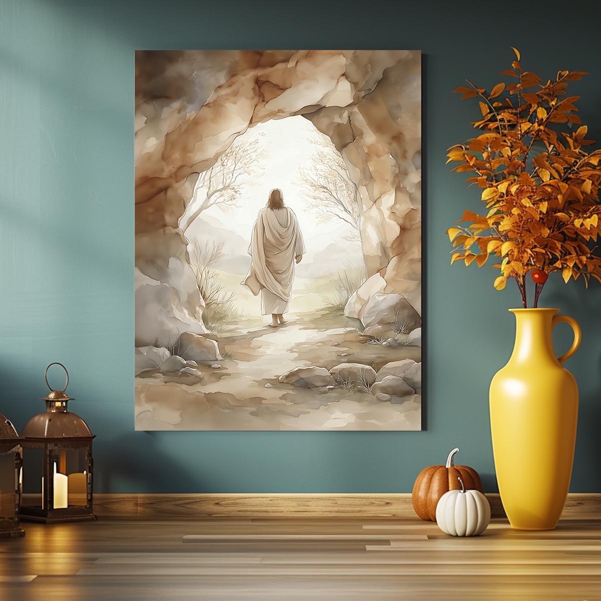 Jesus Leaving Empty Tomb Canvas – Resurrection Christian Wall Art ...