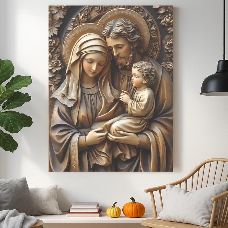Holy Family Canvas Print – Carved Look, Catholic Wall Art - Etsy