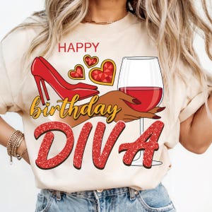 Birthday Diva PNG, Red Wine and Heels Birthday Girl Design, Digital Sublimation Download File