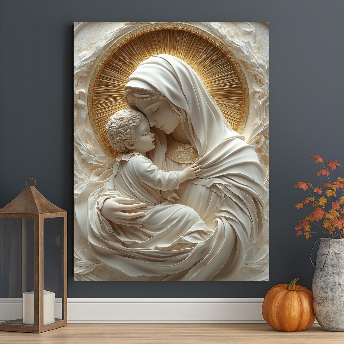 Virgin Mary and Child Wall Art – Catholic Religious Sculpture Style ...